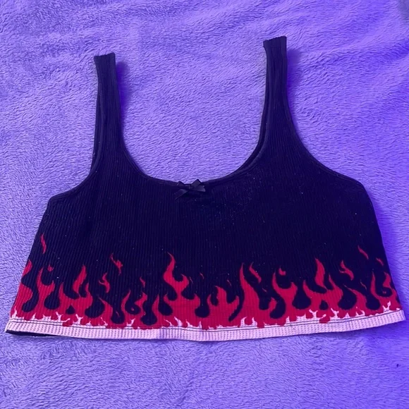 Black Crop Top w Flames ! - Picture 2 of 3